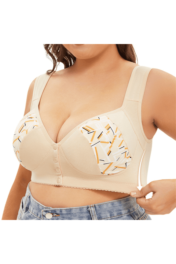 Bras for Women Plus Size Wirefree Support Comfort Front Closure Longline Tie Bralette Bra, Light Yellow .E, 42