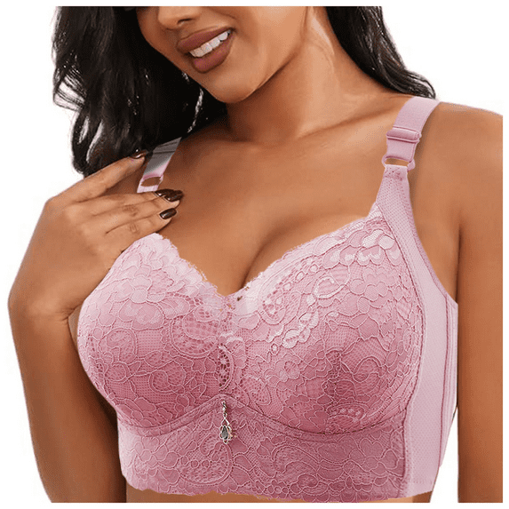 Fulorrnie Bras for Women Plus Size Wirefree Supportive Comfort Back Smoothing Longline Bandeau Full Figure Bra Pink 44