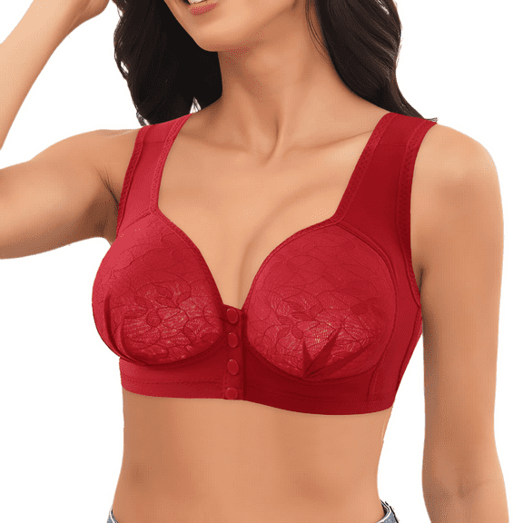 Fulorrnie Bras for Women Plus Size Wirefree Supportive Lift Back Smoothing Front Closure Full Figure Comfort Bra Red 44