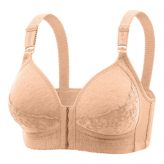 Fulorrnie Bras for Women Supportive No Underwire Comfort Front Closure Back Smoothing Sport Bralette Adjustable Strap Bra, Beige, E