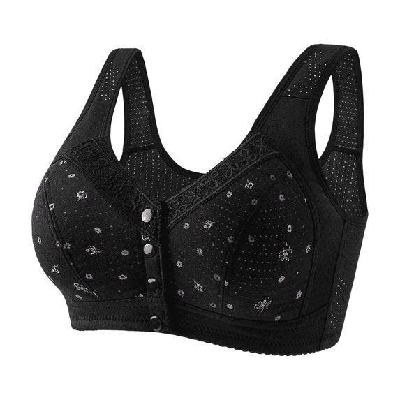 Fulorrnie Bras for Women Supportive No Underwire Comfort Front Closure Tie Full Figure Coverage Adjustable Strap Bra Black 42