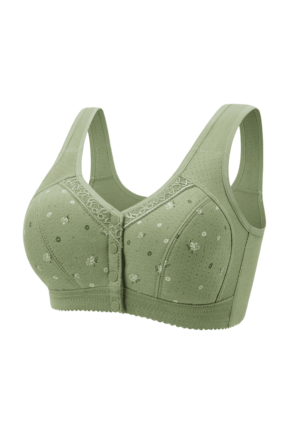 Bras for Women Supportive No Underwire Comfort Front Closure Tie Full Figure Coverage Adjustable Strap Bra Green 44
