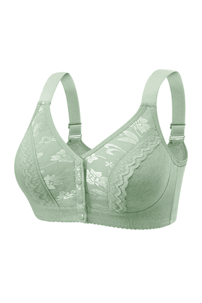 Bras for Women Supportive No Underwire Comfort T Shirt Front Closure Bralette Adjustable Strap Lace Bra, Green, 48