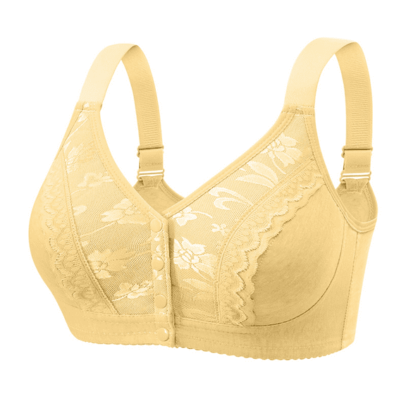 Fulorrnie Bras for Women Supportive No Underwire Comfort T Shirt Front Closure Bralette Adjustable Strap Lace Bra, Light Yellow, 38