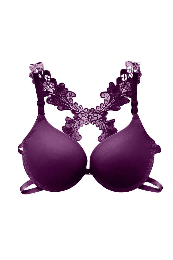 Bras for Women Supportive Underwire Comfort Push Up Back Fat Smoothing Tie Lace Adjustable Strap Bra Purple 34
