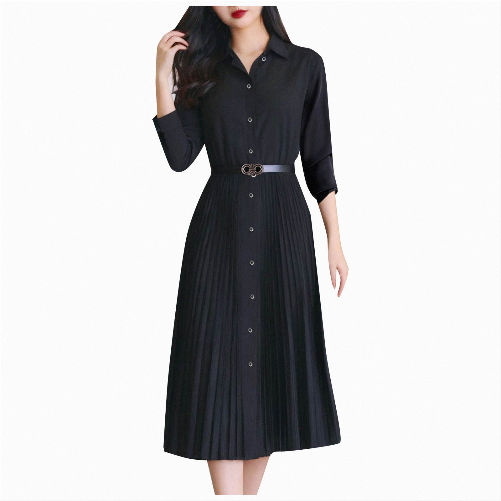 Fulorrnie Dresses For Women Collared Mid Length Long Sleeve Autumn Fit 