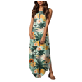 thumbnail image 1 of Fulorrnie Dresses for Women Crew Neck Sleeveless Maxi Summer Shift Floral Casual Relaxed Fit Stretchable Dress, Green, L, 1 of 5
