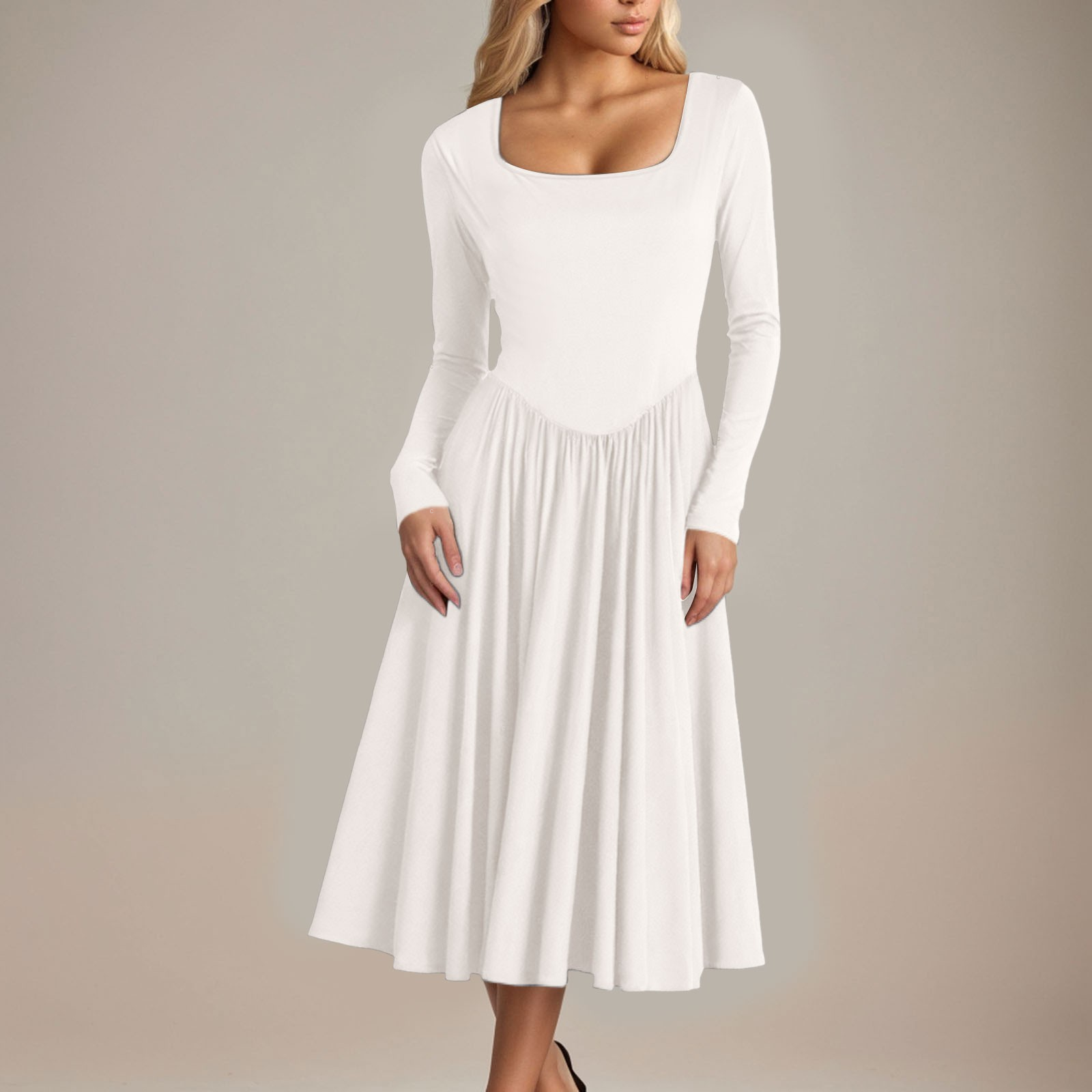 Fulorrnie Dresses For Women Mid Length Long Sleeve Square Neckline 