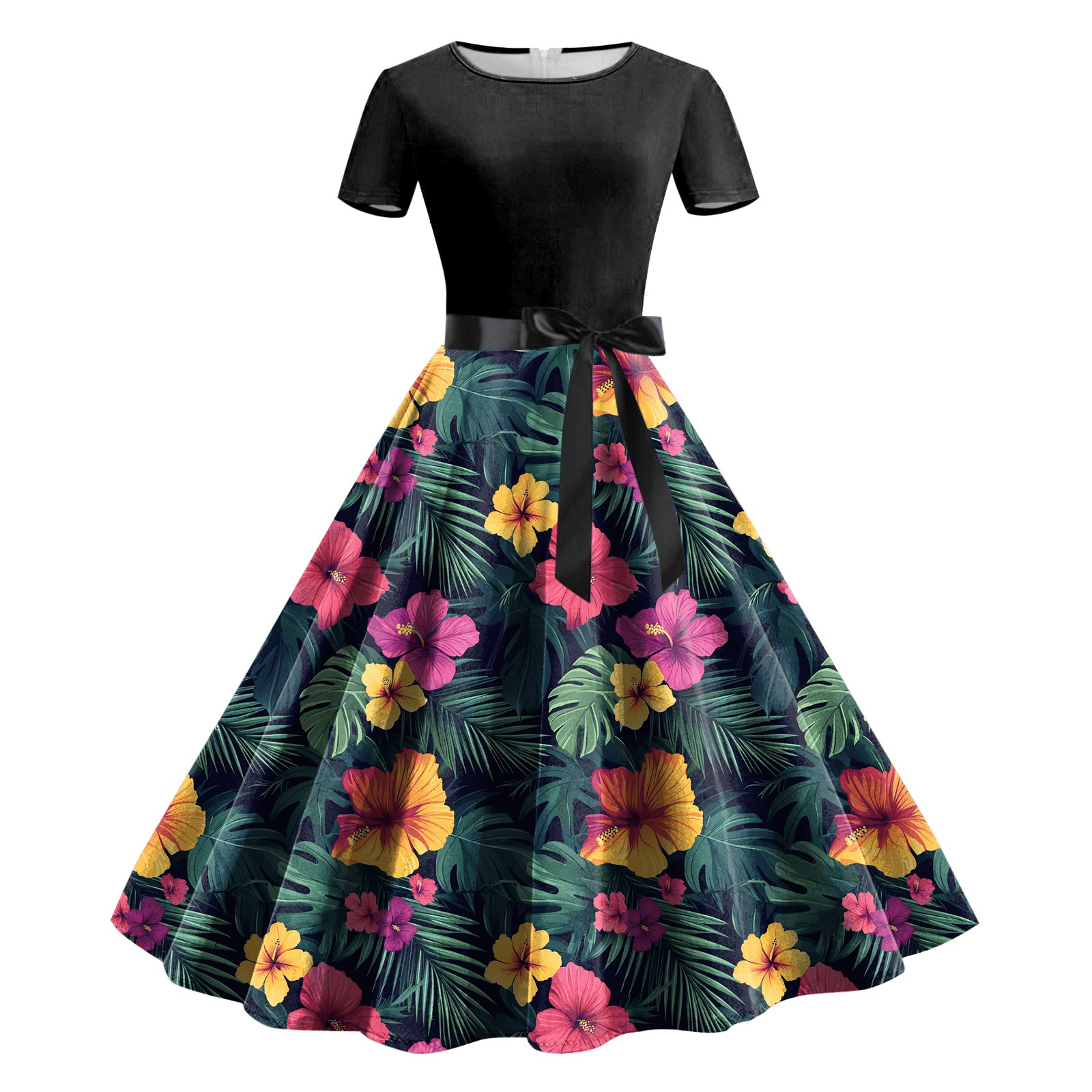 Sexy A line Square Neckline Summer Floral Green Dress Holiday Party Outfits For Women DP0024