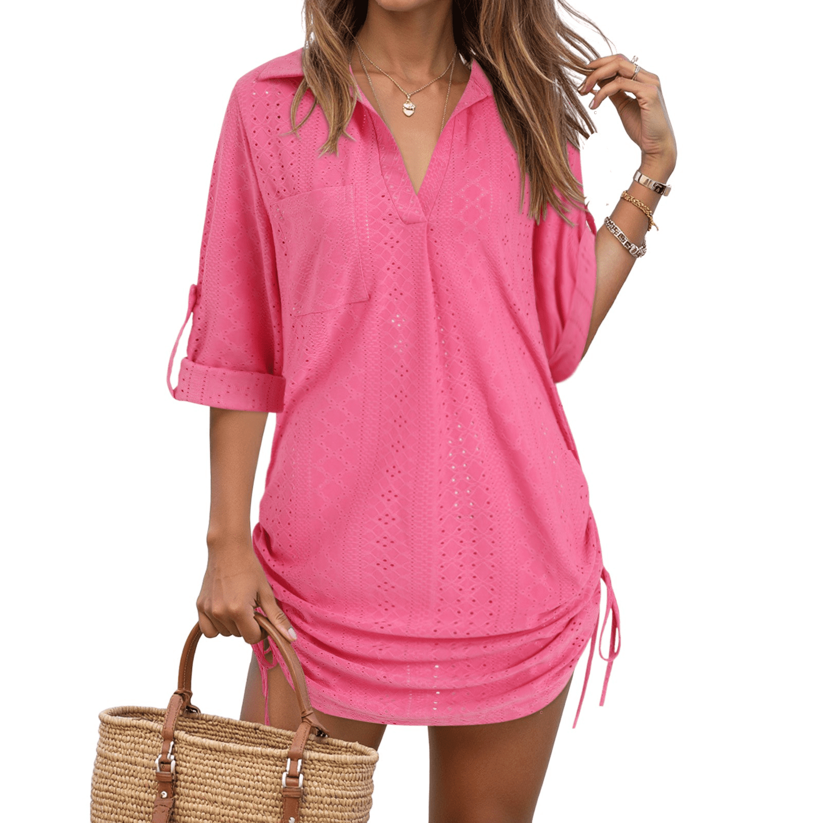 Fulorrnie Dresses for Women Short Sleeve V Neck Summer Sundress Pocket — free download