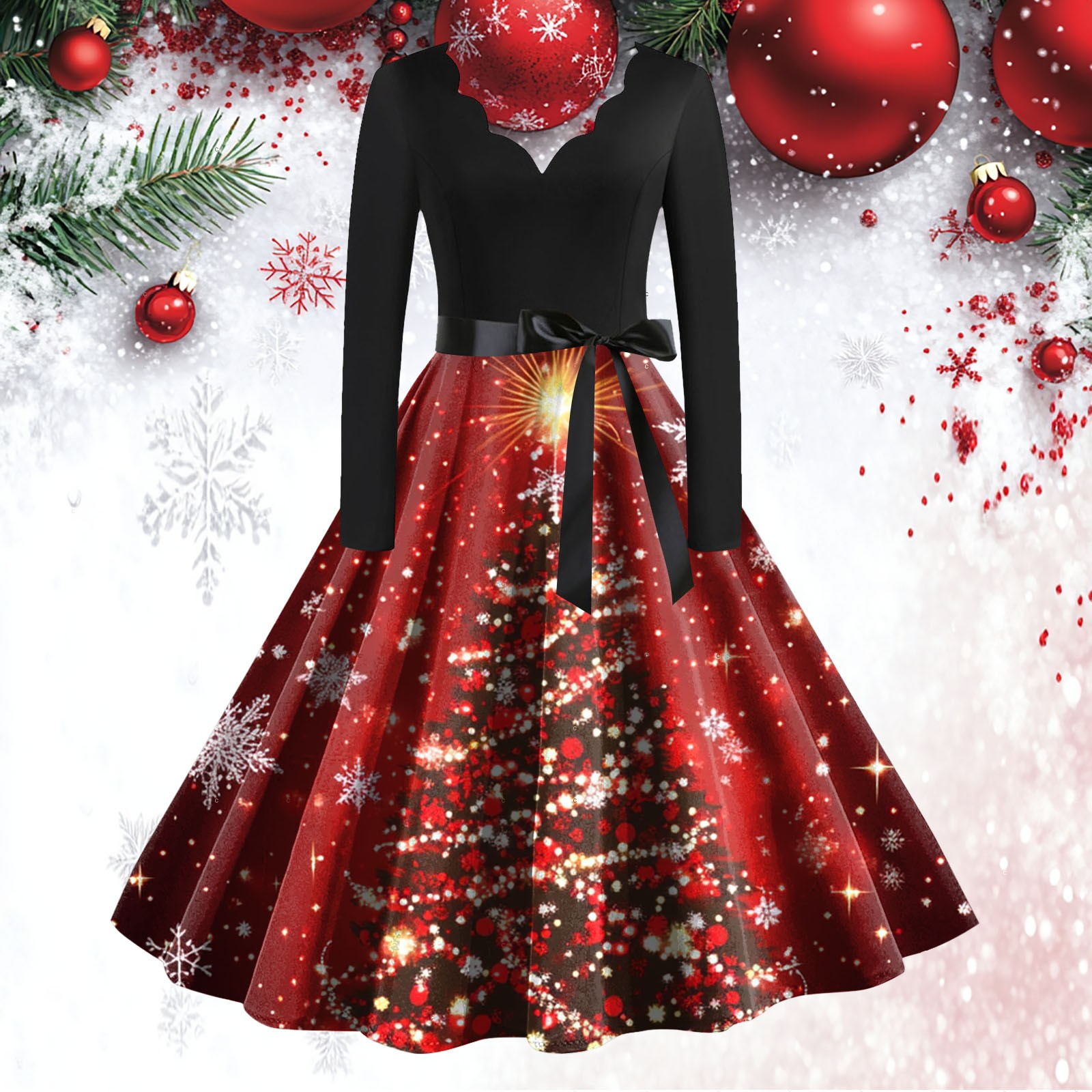 Wavlynn Floral Colorblock Knit Dress for Women Cozy Winter Round Neck Sweater Dress