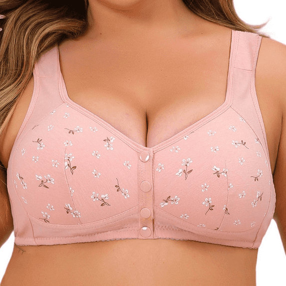 Fulorrnie Front Closure Bras for Plus Size Women Wireless Seamless Supportive Lingerie Wide Comfort Straps Breathable Anti Sagging Full Coverage Bralette, Light Pink, 62