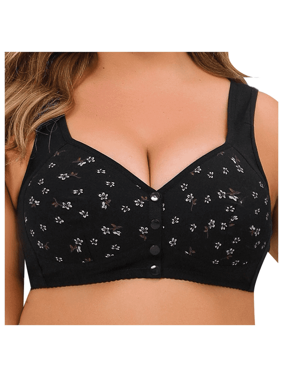Front Closure Bras for Plus Size Women Wireless Seamless Supportive Lingerie Wide Comfort Straps Breathable Anti Sagging Full Coverage Bralette, Black, 54