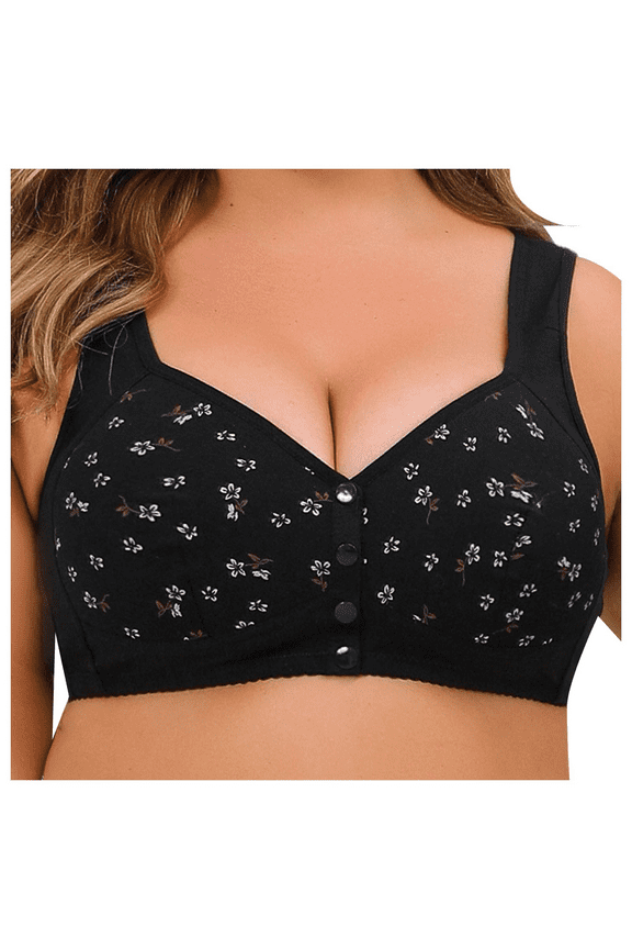 Front Closure Bras for Plus Size Women Wireless Seamless Supportive Lingerie Wide Comfort Straps Breathable Anti Sagging Full Coverage Bralette, Black, 60