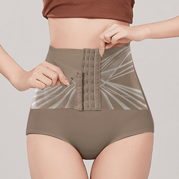 Fulorrnie High Waisted Compression Panties Adjustable Hook Eye Closure Shapewear Briefs Tummy Control Seamless Women's Underwear Abdominal Support, Grey, XL