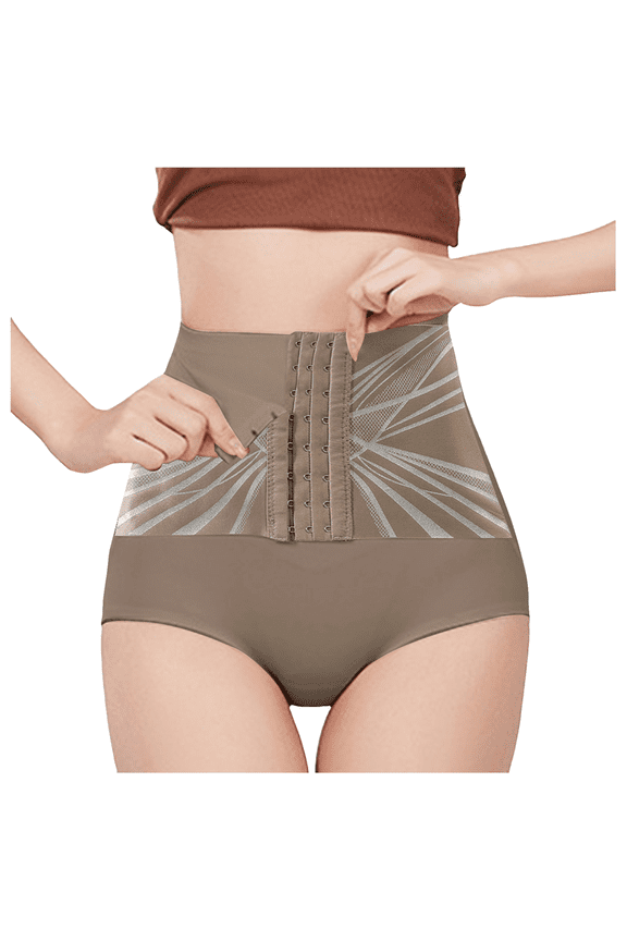Women's High Waisted Underwear Adjustable Hook Eye Closure for Tummy Control, Breathable Mesh Double Layer Compression Shaping, Grey, M