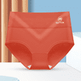 thumbnail image 1 of Fulorrnie High Waisted Cotton Panties for Women Seamless Underwear Wide Elastic Band Briefs No Show Tummy Smoothing Waistband Soft Daily Wear, Red, L, 1 of 3