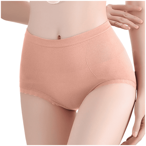Fulorrnie High Waisted Seamless Tummy Control Underwear for Women Breathable Shapewear Panties Wide Comfort Waistband No Roll Brief, Pink, One Size