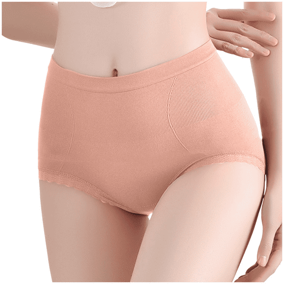 Fulorrnie High Waisted Seamless Tummy Control Underwear for Women Breathable Shapewear Panties Wide Comfort Waistband No Roll Brief, Pink, One Size