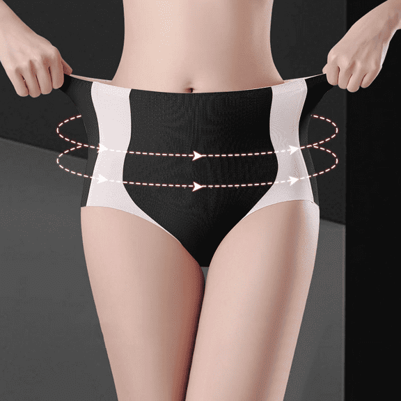 Fulorrnie High Waisted Shapewear Briefs Seamless Tummy Control Panties V Front Compression Underwear No Show Panties for Women, Black, L