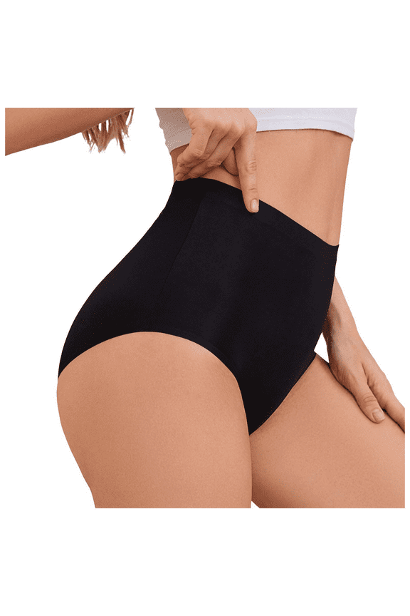Women's High Waisted Seamless Underwear Tummy Control Lifting No Show Shaping Panties, Polyester Comfort Fit, Black, XS
