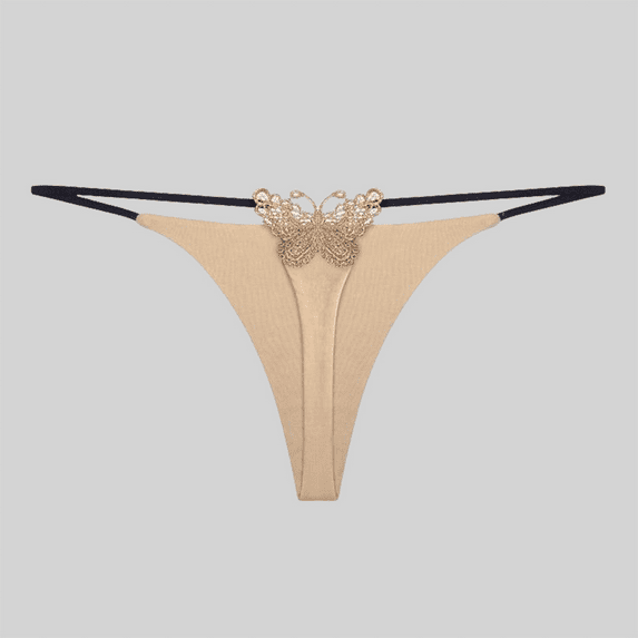 Fulorrnie Low Rise Seamless Cotton Panties Butterfly Embroidery Delicate Band Underwear for Women No Show Thongs Ladies Briefs Boyshorts, Beige, L