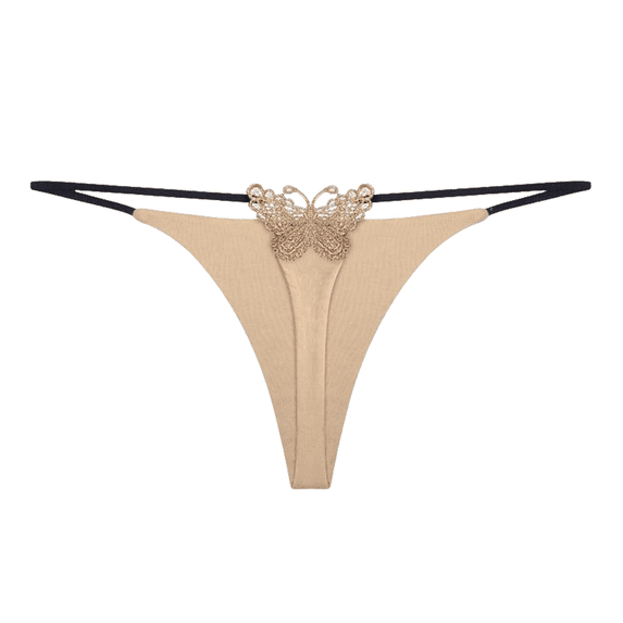 Fulorrnie Low Rise Seamless Cotton Panties Butterfly Embroidery Delicate Band Underwear for Women No Show Thongs Ladies Briefs Boyshorts, Beige, M