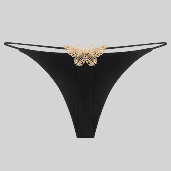 Fulorrnie Low Rise Seamless Cotton Panties Butterfly Embroidery Delicate Band Underwear for Women No Show Thongs Ladies Briefs Boyshorts, Black, L
