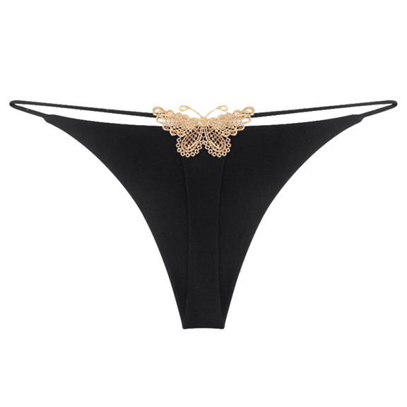 Fulorrnie Low Rise Seamless Cotton Panties Butterfly Embroidery Delicate Band Underwear for Women No Show Thongs Ladies Briefs Boyshorts, Black, XL