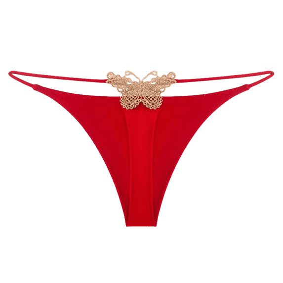 Fulorrnie Low Rise Seamless Cotton Panties Butterfly Embroidery Delicate Band Underwear for Women No Show Thongs Ladies Briefs Boyshorts, Red, XL