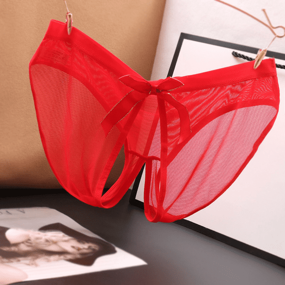 Fulorrnie Mesh Crotchless Women's Underwear Bow Accent Seamless Breathable Panties for Sexy Everyday Comfort, Red, One Size