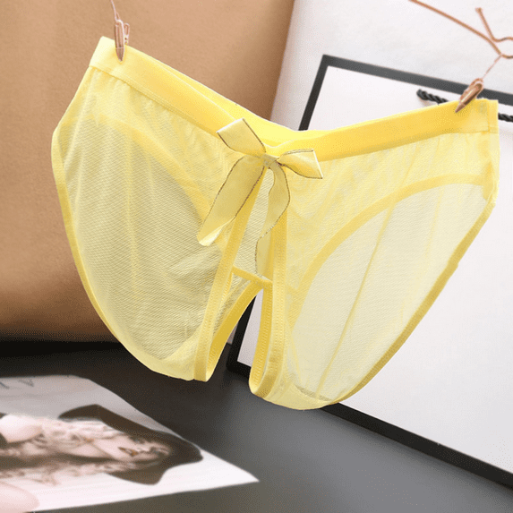 Fulorrnie Mesh Crotchless Women's Underwear Bow Accent Seamless Breathable Panties for Sexy Everyday Comfort, Yellow, One Size