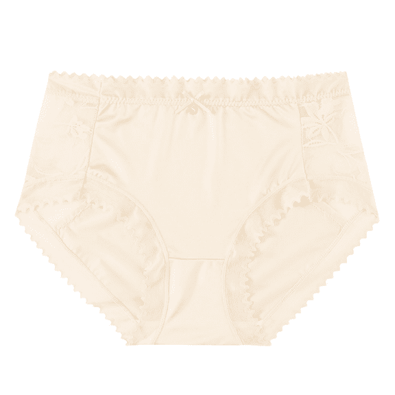 Fulorrnie Mid Rise Lace Satin Women's Panties Silk Lined Gusset Seamless No Show Underwear Decorative Bow Detail, Beige, XL