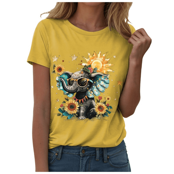 Fulorrnie T Shirts for Women Crew Neck Short Sleeve Cute Graphic Tees Top Summer Cap Loose Fit Stretchable Moisture Wicking Shirt Yellow XL