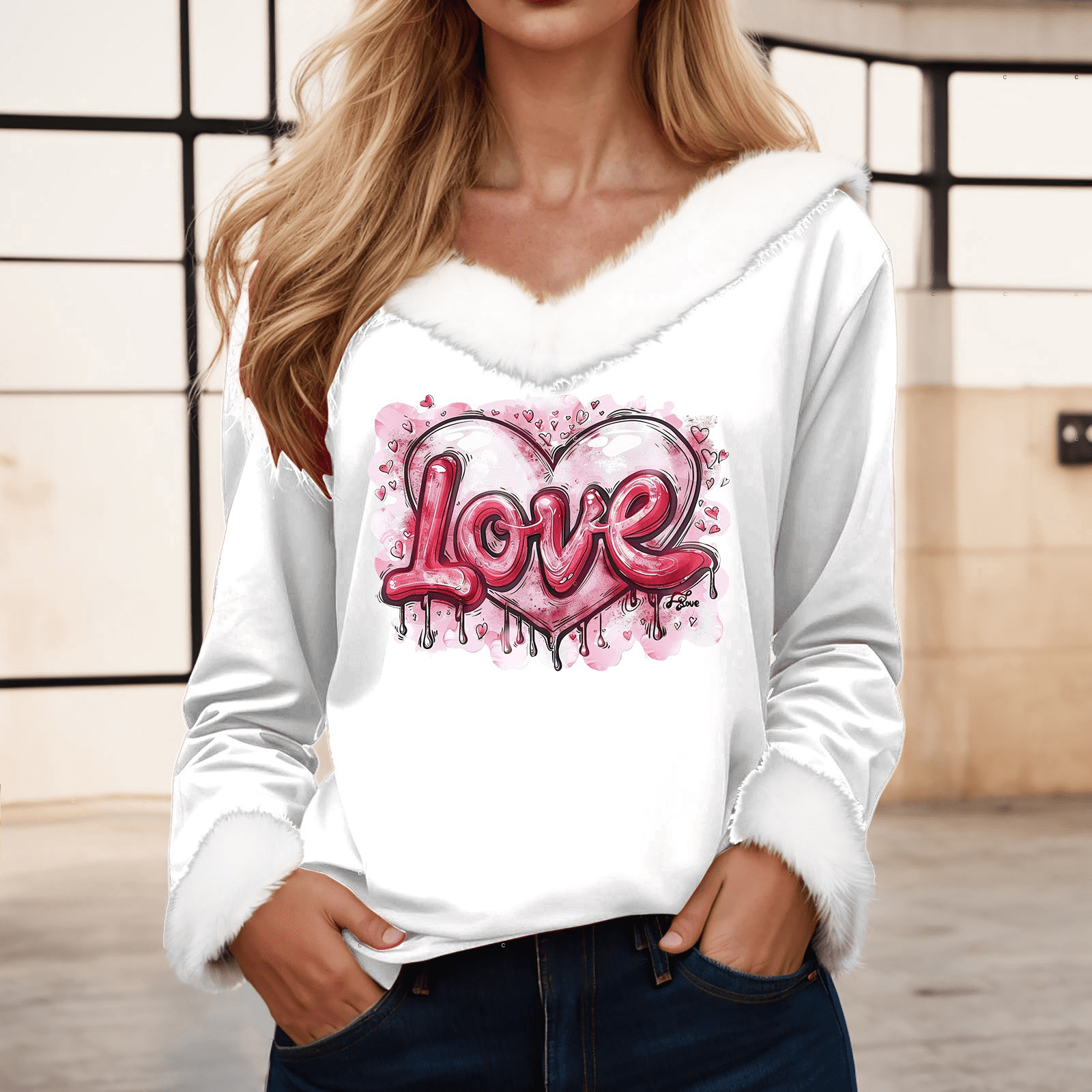 Fulorrnie T Shirts for Women Long Sleeve V Neck Cute Graphic Tees ...
