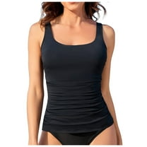 Fulorrnie Tankini Tops for Women Swimwear Top Only Tummy Control Bathing Suit Top No Bottom Modest Swim Top,Black,M