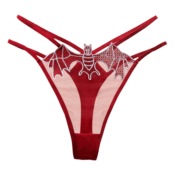 Fulorrnie Women's Bat Embroidered Thong Underwear Crisscross Straps Seamless Panties Lingerie Briefs Nylon Spandex Stretch Fit No Show Delicate Design, , One Size