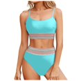 thumbnail image 1 of Fulorrnie Women's Bikini Sets Colorblock Trim 2 Piece High Waisted Swimsuit Scoop Neck Adjustable Spaghetti Straps Bathing Suit,Light Blue,L, 1 of 8