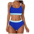 thumbnail image 1 of Fulorrnie Women's Bikini Sets Colorblock Trim 2 Piece High Waisted Swimsuit Scoop Neck Adjustable Spaghetti Straps Bathing Suit, 1 of 5