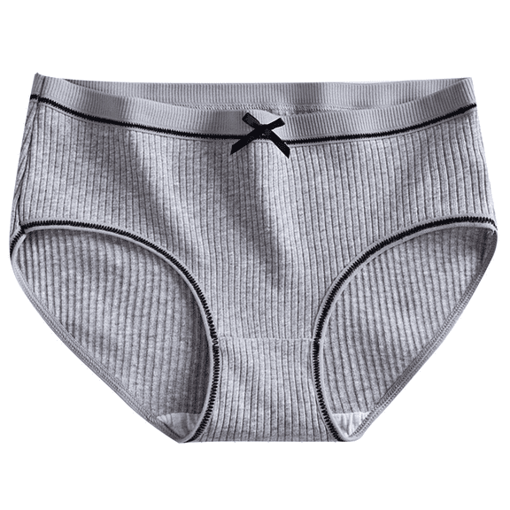 Fulorrnie Women's Cotton Panties Bow Detail Ribged Waistband Comfortable Seamless Underwear for Women, Grey, XL