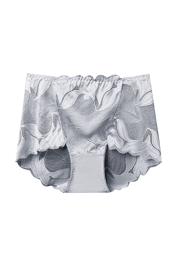 Mid High Rise Shaping Panties for Women Tummy Control Breathable Lace Accents Underwear, Light Gray, L