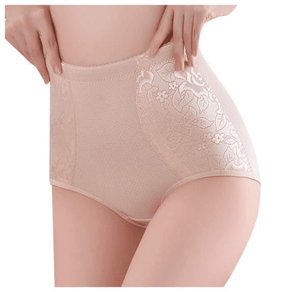Fulorrnie Women's High Waisted Tummy Control Panties Lifting Shapewear Briefs Lace Trim Breathable Mesh Plus Size Underwear Seamless Edge No Roll Waistband, Beige, XXXL