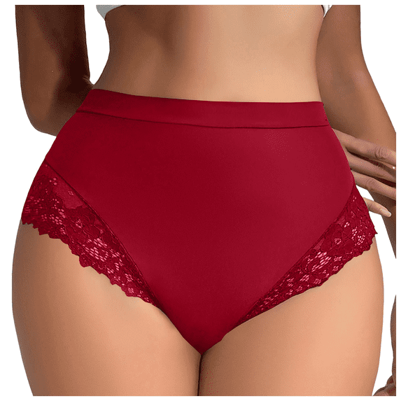 Fulorrnie Women's High Waisted Underwear Lace Trim Tummy Control Seamless Panties, Breathable Polyester Briefs for Everyday Comfort, , M