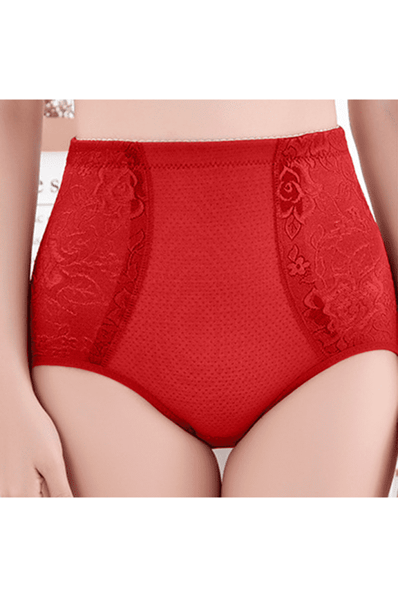 Women's High Waisted Underwear Lace Trim Tummy Control Shaping Panties, Comfort Fit Nylon Spandex, Sizes for 80 180 lbs, RD1, XXXL