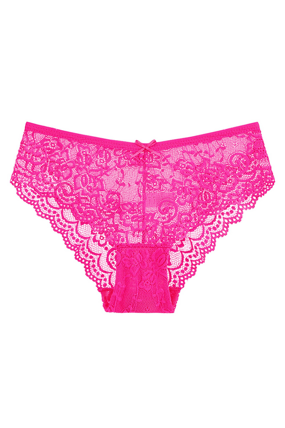 Women's Lace Thong Underwear Bow Accent Sexy Breathable Cotton Lined Panties, Hot Pink, M