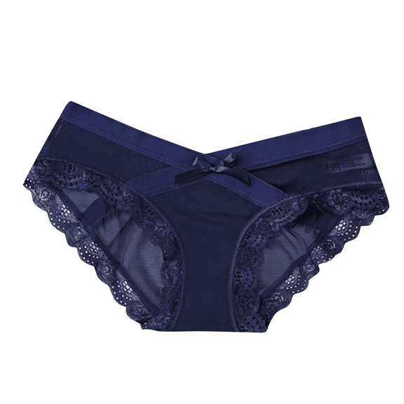 Fulorrnie Women's Lace Panties Sexy Low Rise Thong Breathable Cotton Gusset, Comfortable Stretch Tummy Control Underwear, Dark Blue, S
