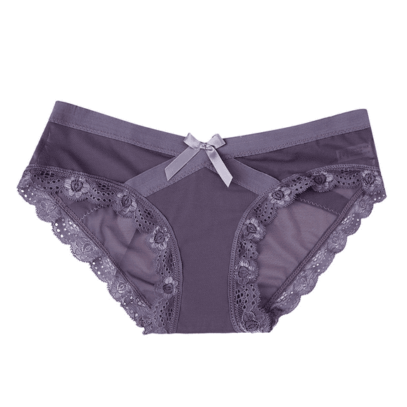Fulorrnie Women's Lace Panties Sexy Low Rise Thong Breathable Cotton Gusset, Comfortable Stretch Tummy Control Underwear, Dark Purple, M