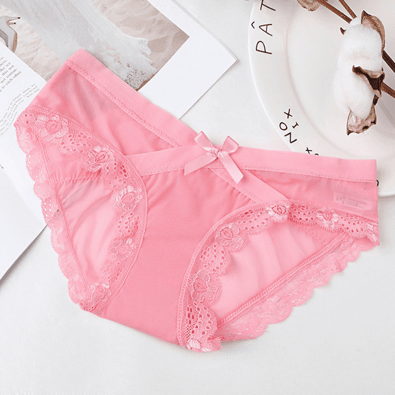 Fulorrnie Women's Lace Panties Sexy Low Rise Thong Breathable Cotton Gusset, Comfortable Stretch Tummy Control Underwear, Pink, L
