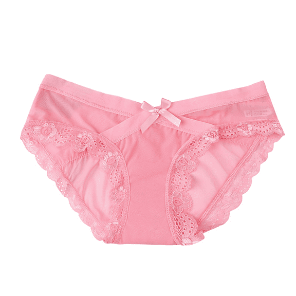 Fulorrnie Women's Lace Panties Sexy Low Rise Thong Breathable Cotton Gusset, Comfortable Stretch Tummy Control Underwear, Pink, M