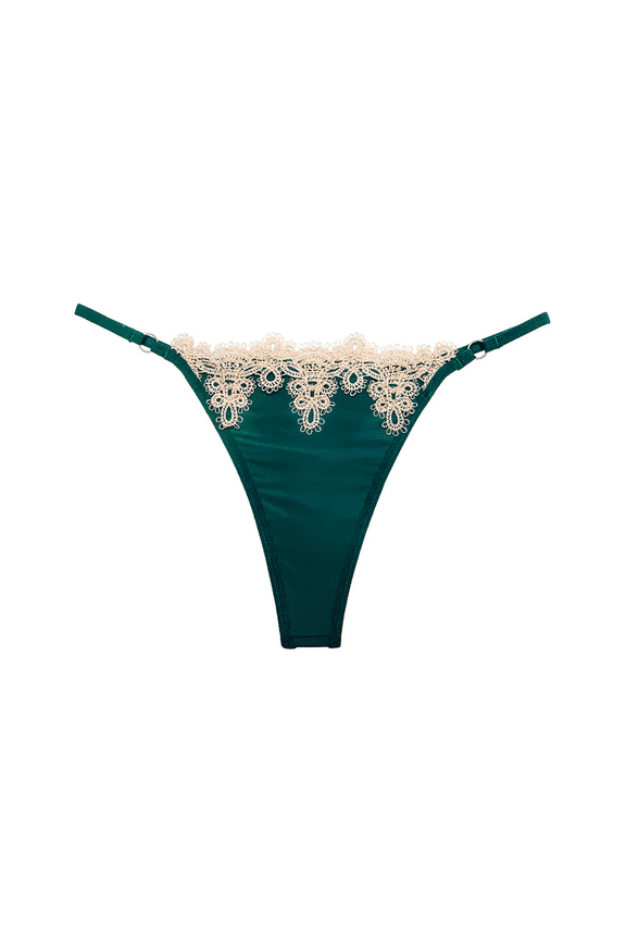 Women's Lace Panties No Show Thong Seamless Briefs Cut Out Front Adjustable Straps Underwear for Daily Wear Special Occasions, Dark Green, One Size